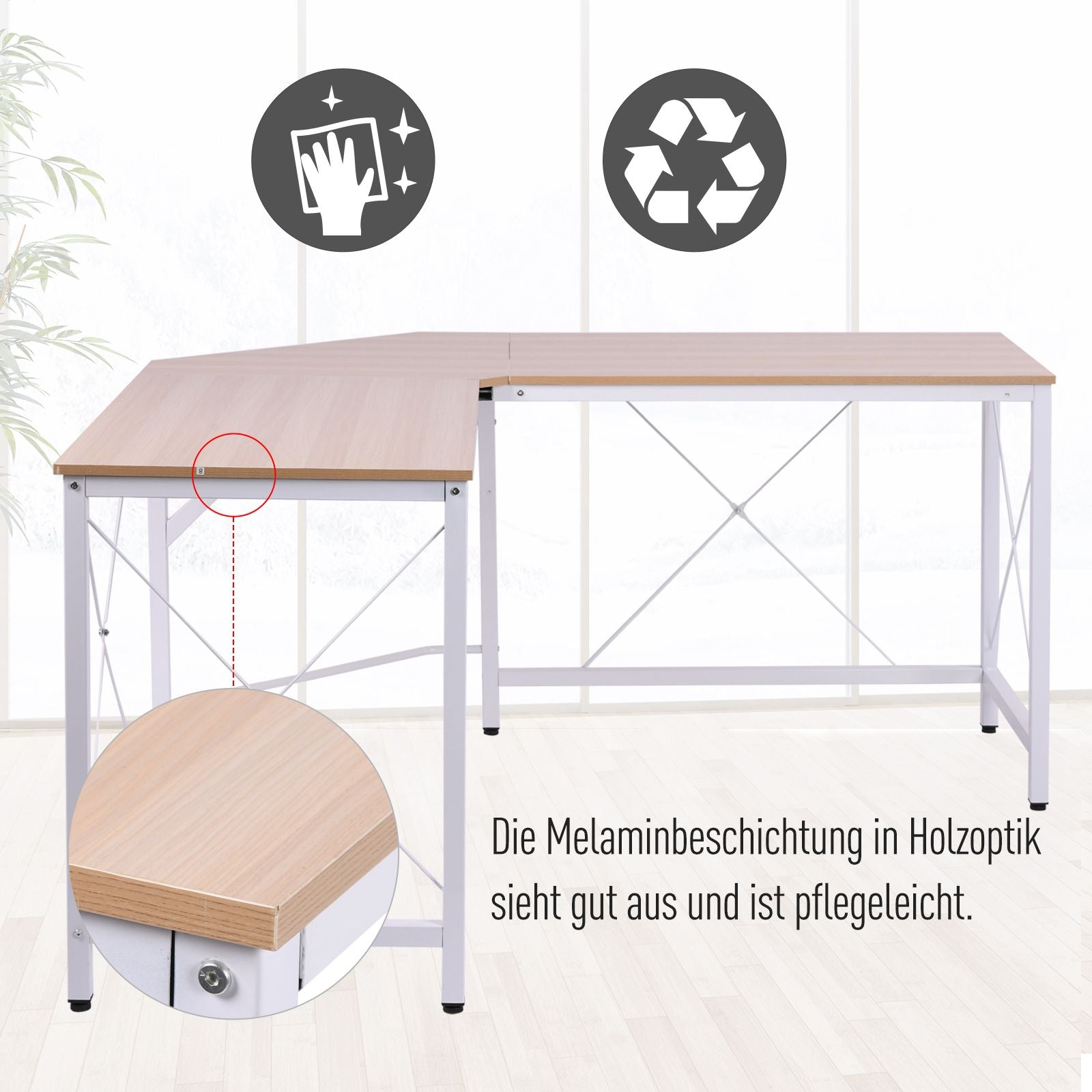 Computer Desk Office Desk L-Shape Workstation Writing Desk Corner Desk Angle Desk MDF Natural 150 x 150 x 76 cm