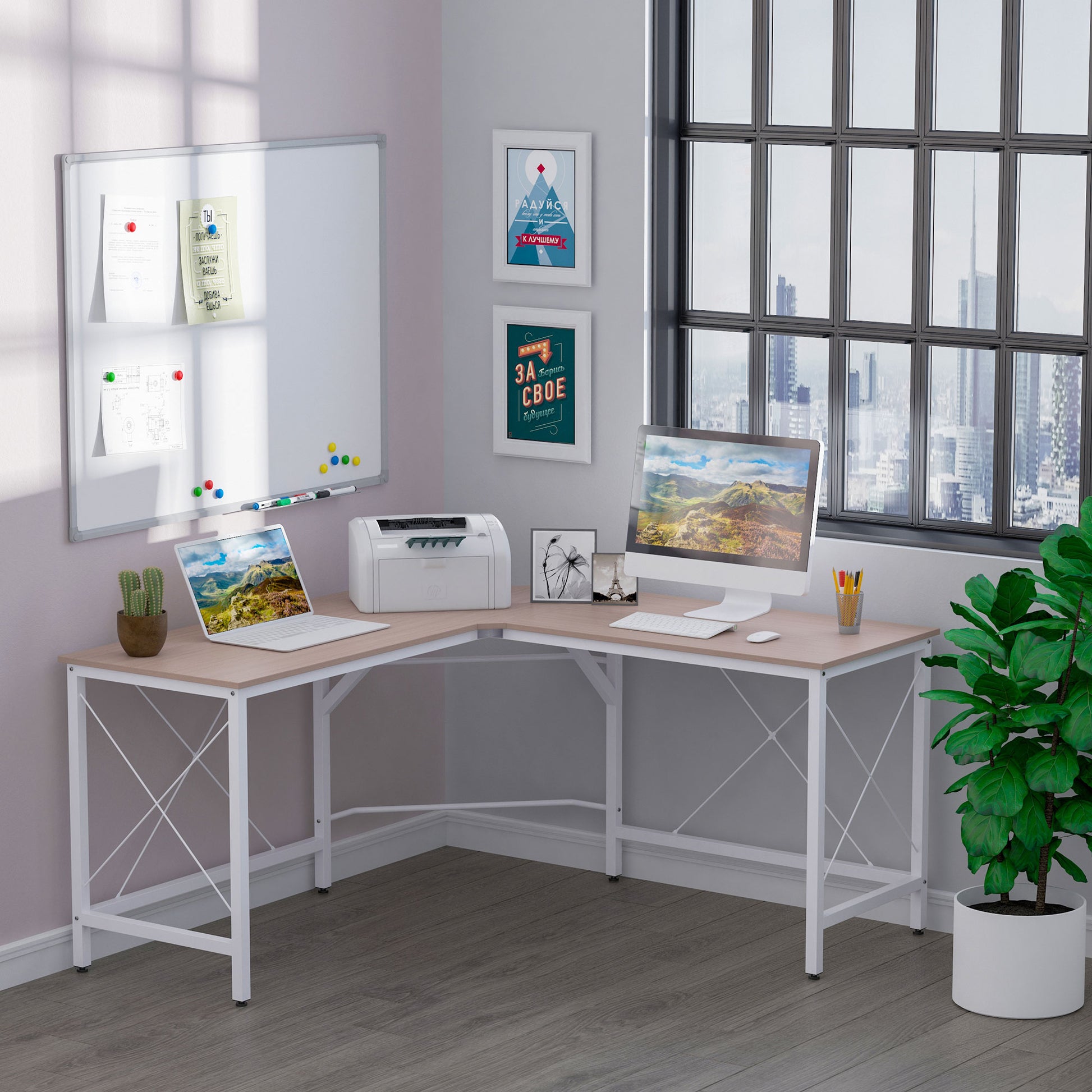 Computer Desk Office Desk L-Shape Workstation Writing Desk Corner Desk Angle Desk MDF Natural 150 x 150 x 76 cm