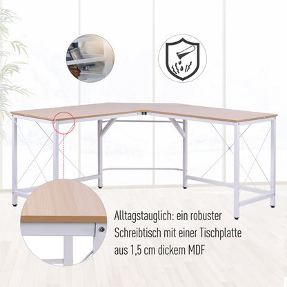 Computer Desk Office Desk L-Shape Workstation Writing Desk Corner Desk Angle Desk MDF Natural 150 x 150 x 76 cm
