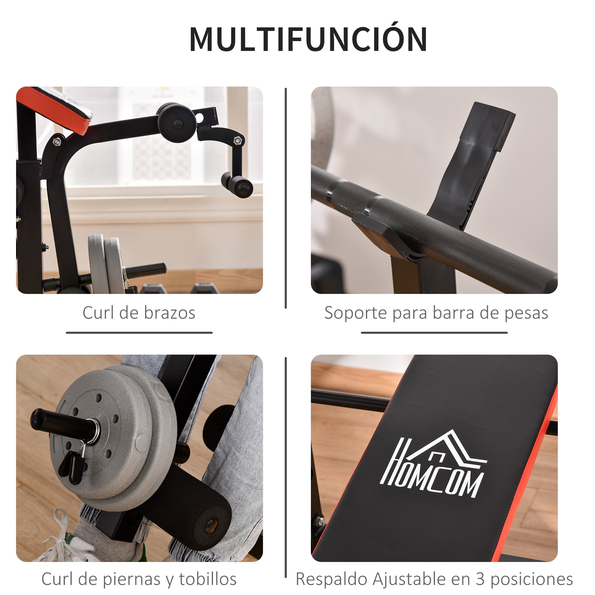 Multifunctional Weight Bench Weight Training Bench with Adjustable Backrest Bar Support Leg Extension Preacher Curl Butterfly Gym Office Training Black