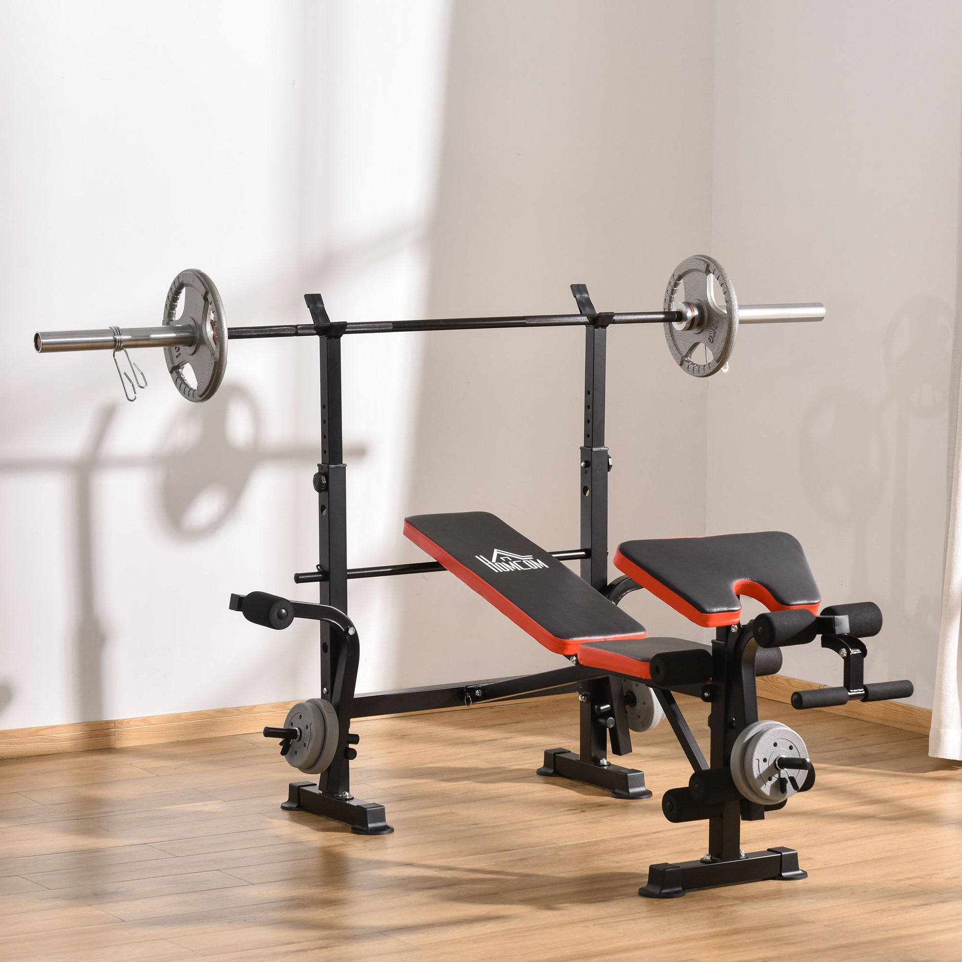 Multifunctional Weight Bench Weight Training Bench with Adjustable Backrest Bar Support Leg Extension Preacher Curl Butterfly Gym Office Training Black