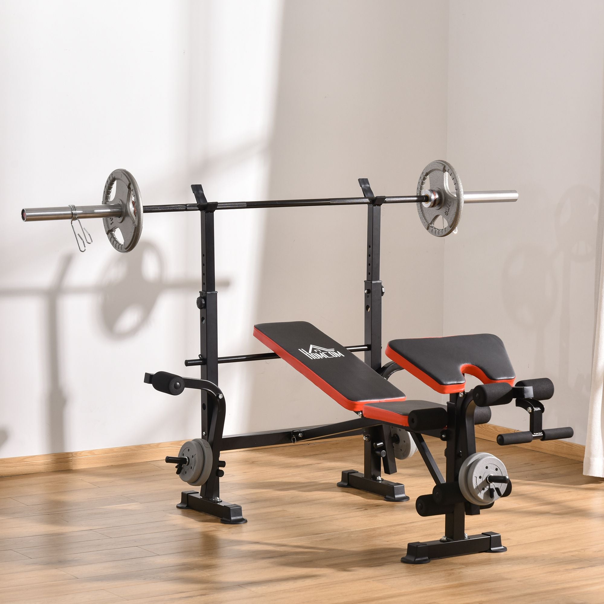 Multifunctional Weight Bench Weight Training Bench with Adjustable Backrest Bar Support Leg Extension Preacher Curl Butterfly Gym Office Training Black