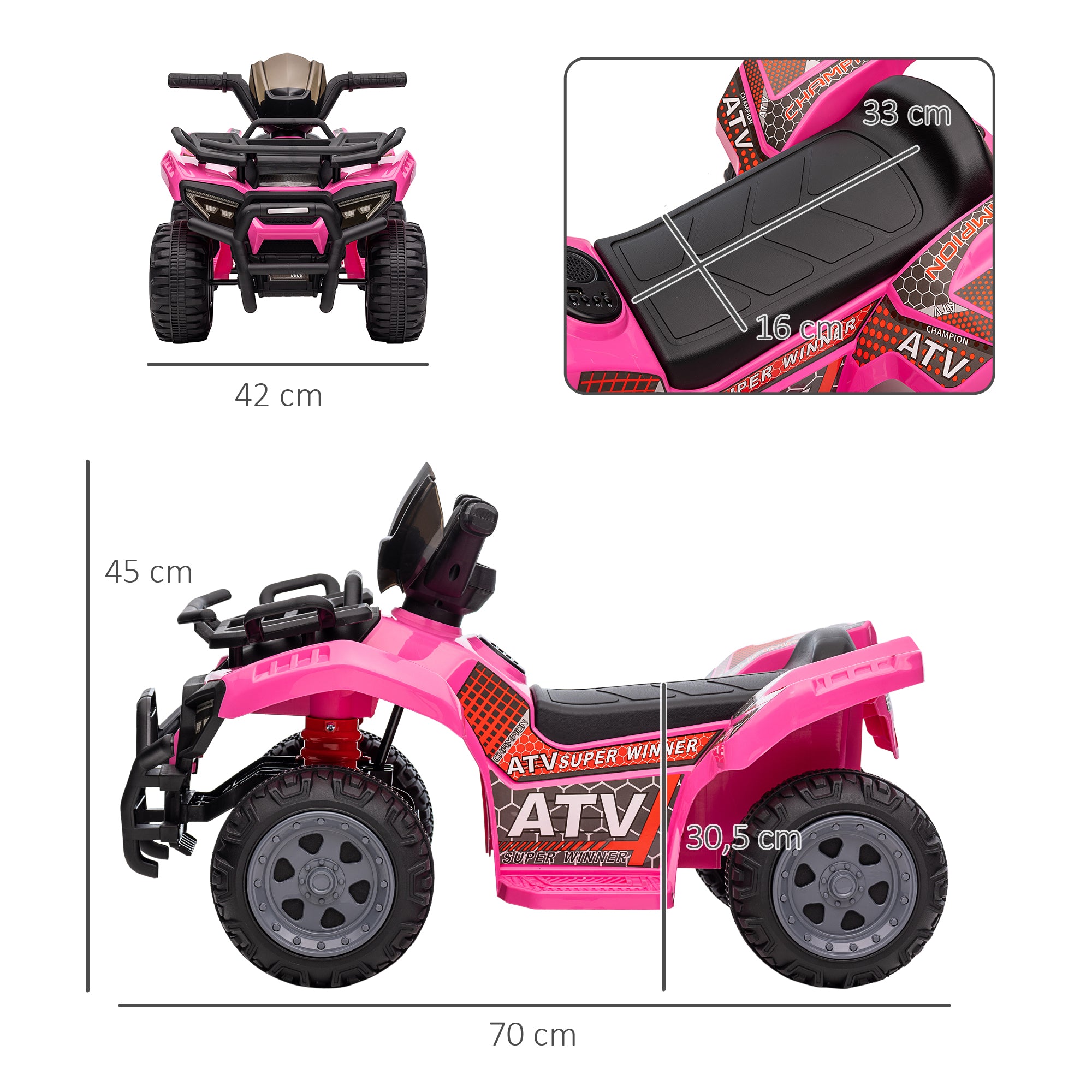 Kids Quad Electric 6V Children's Quad with Forward Function, Music, Electric Quad for Kids 1.5-3 Years Pink