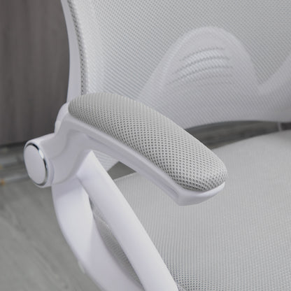 Office Chair Ergonomic Desk Chair with Foldable Armrests and Adjustable Foot Ring, Height Adjustable Swivel Chair Drafting Chair with Tilt Function, Mesh Light Grey