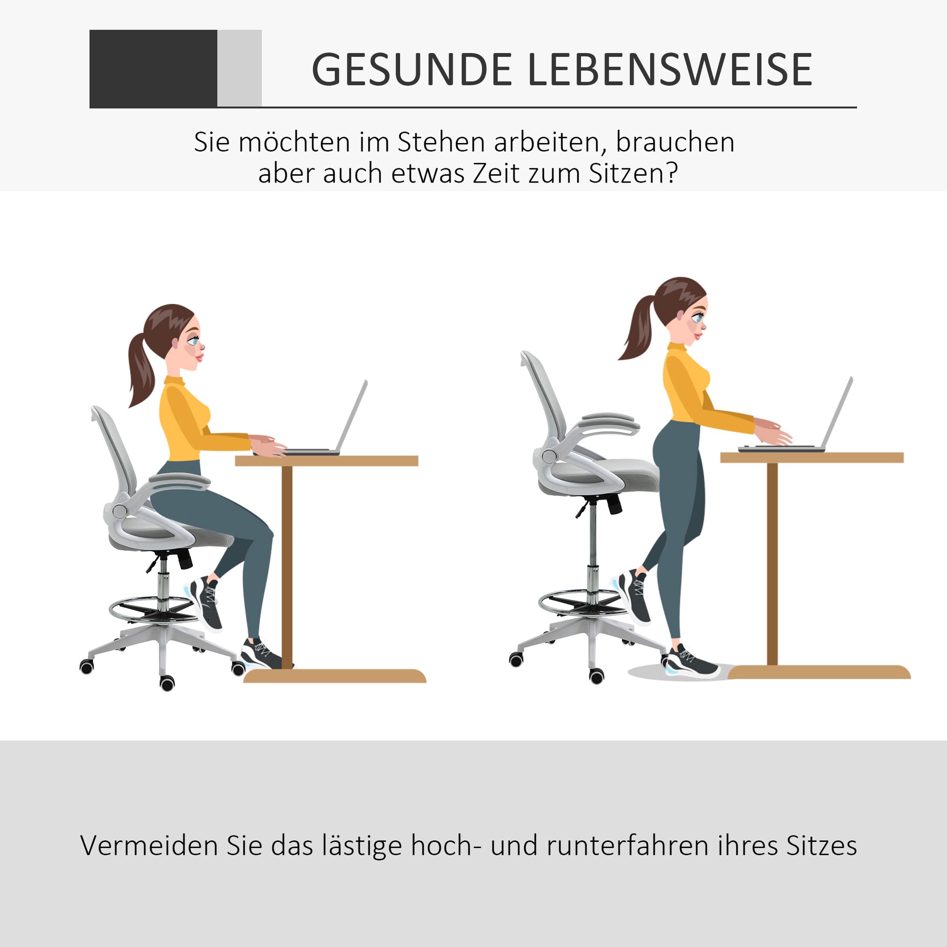 Office Chair Ergonomic Desk Chair with Foldable Armrests and Adjustable Foot Ring, Height Adjustable Swivel Chair Drafting Chair with Tilt Function, Mesh Light Grey