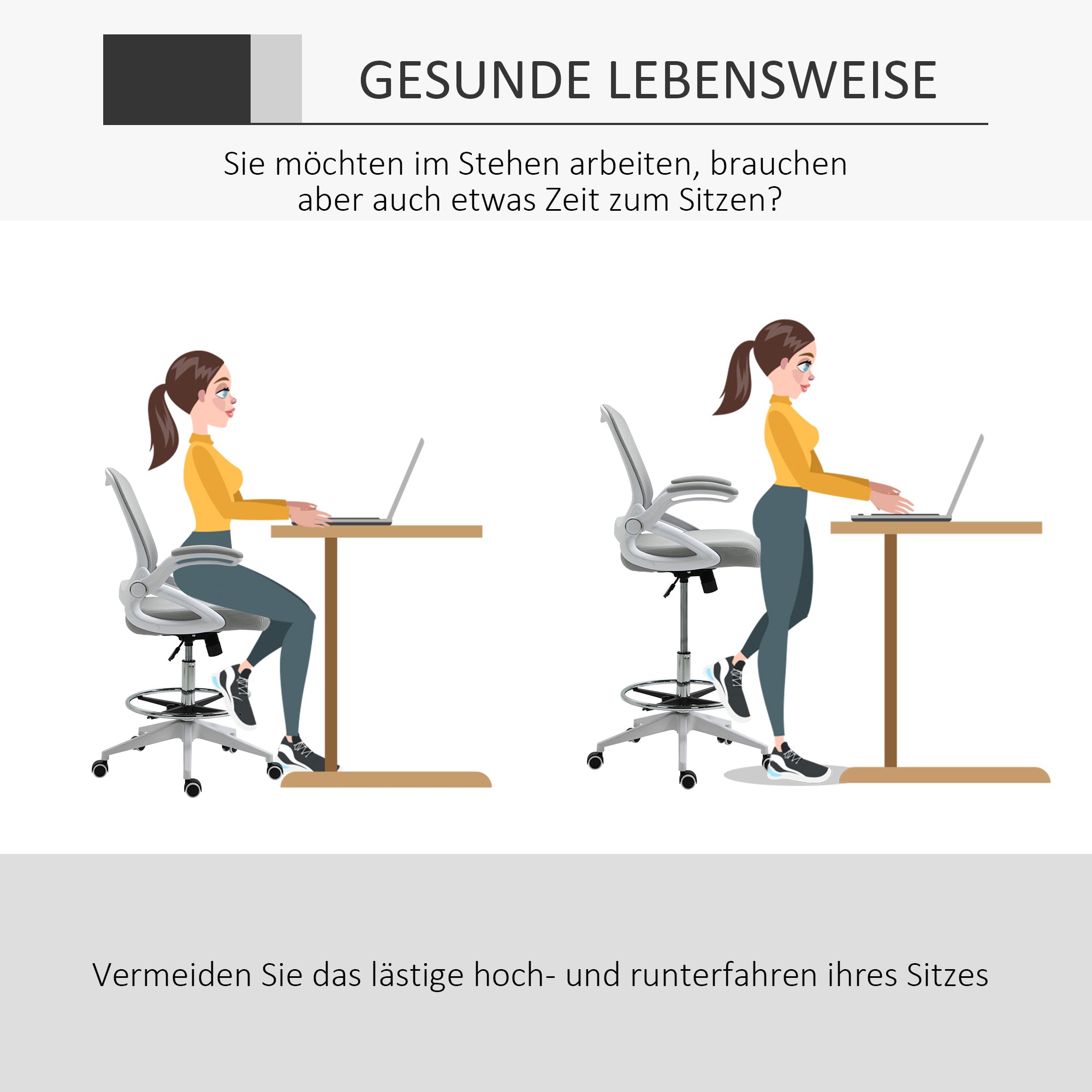 Office Chair Ergonomic Desk Chair with Foldable Armrests and Adjustable Foot Ring, Height Adjustable Swivel Chair Drafting Chair with Tilt Function, Mesh Light Grey