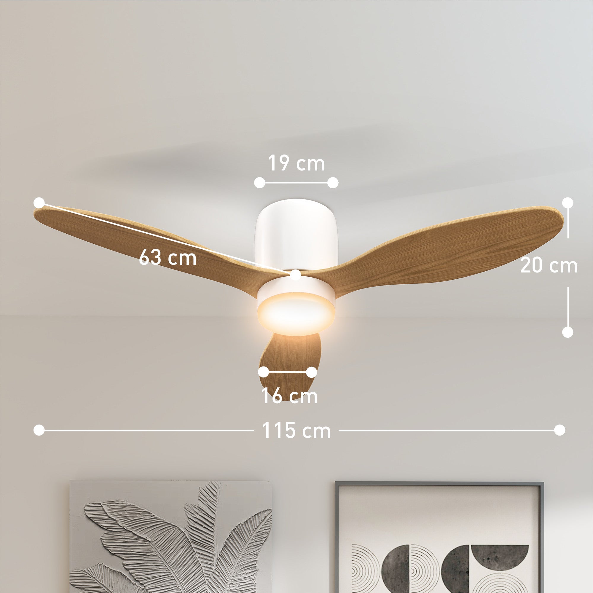 Ceiling Fan with Light and Remote Control 50W, Silent and Reversible 115cm Ceiling Fan with 3 Blades 6 Speeds Adjustable Brightness Timer, for Bedroom Living Room, Natural Wood