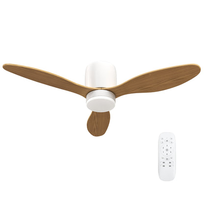 Ceiling Fan with Light and Remote Control 50W, Silent and Reversible 115cm Ceiling Fan with 3 Blades 6 Speeds Adjustable Brightness Timer, for Bedroom Living Room, Natural Wood