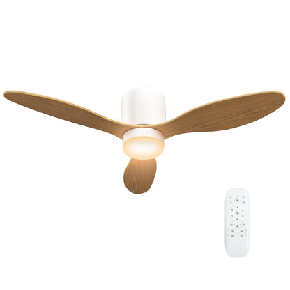 Ceiling Fan with Light and Remote Control 50W, Silent and Reversible 115cm Ceiling Fan with 3 Blades 6 Speeds Adjustable Brightness Timer, for Bedroom Living Room, Natural Wood