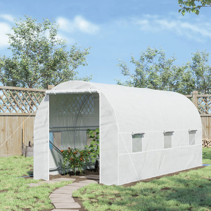 Greenhouse 445x200x200cm Foil Greenhouse Tomato House with Door, Window, Film Tunnel made of galvanized steel, plant tunnel, greenhouse including ground anchors and ropes, garden tunnel, White