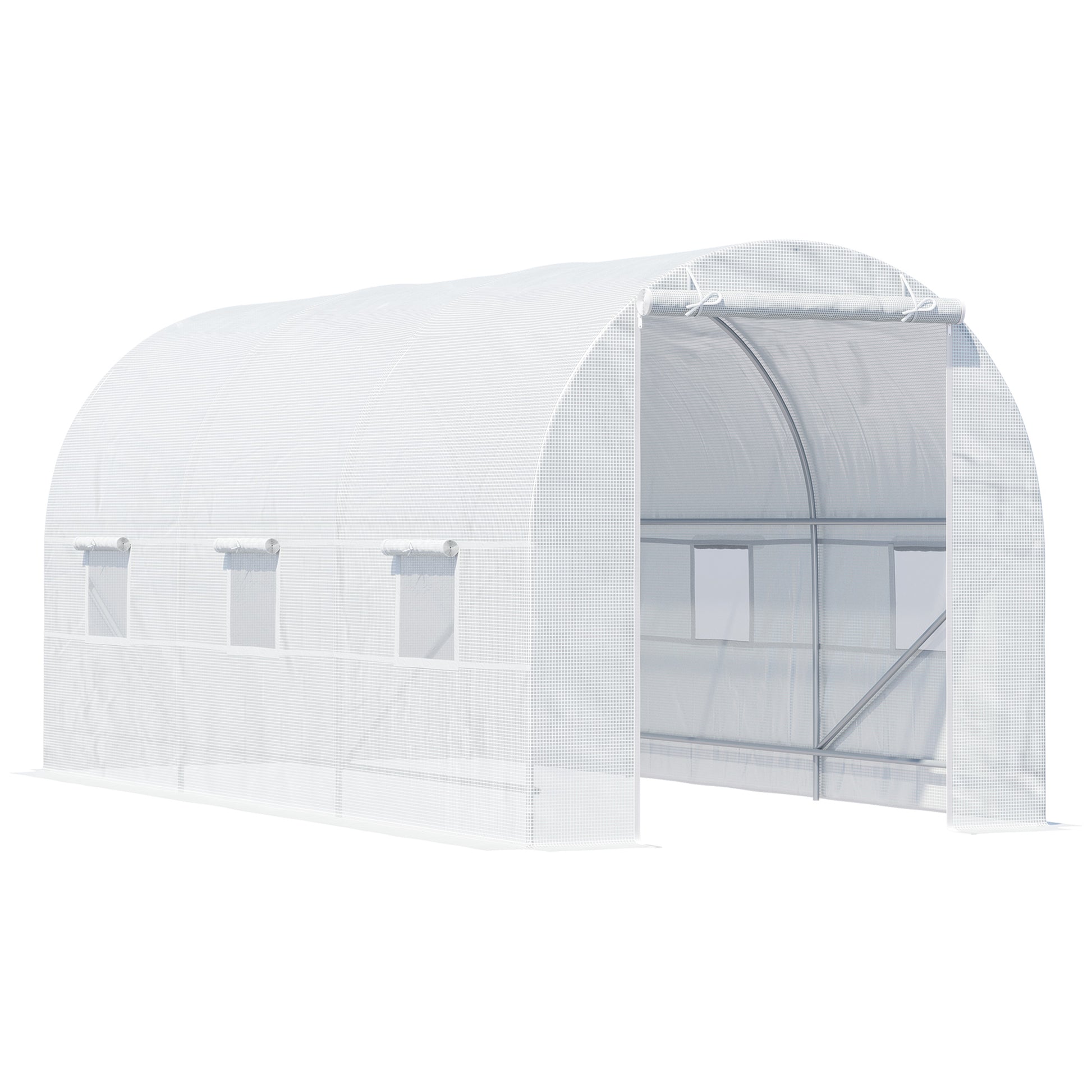 Greenhouse 445x200x200cm Foil Greenhouse Tomato House with Door, Window, Film Tunnel made of galvanized steel, plant tunnel, greenhouse including ground anchors and ropes, garden tunnel, White