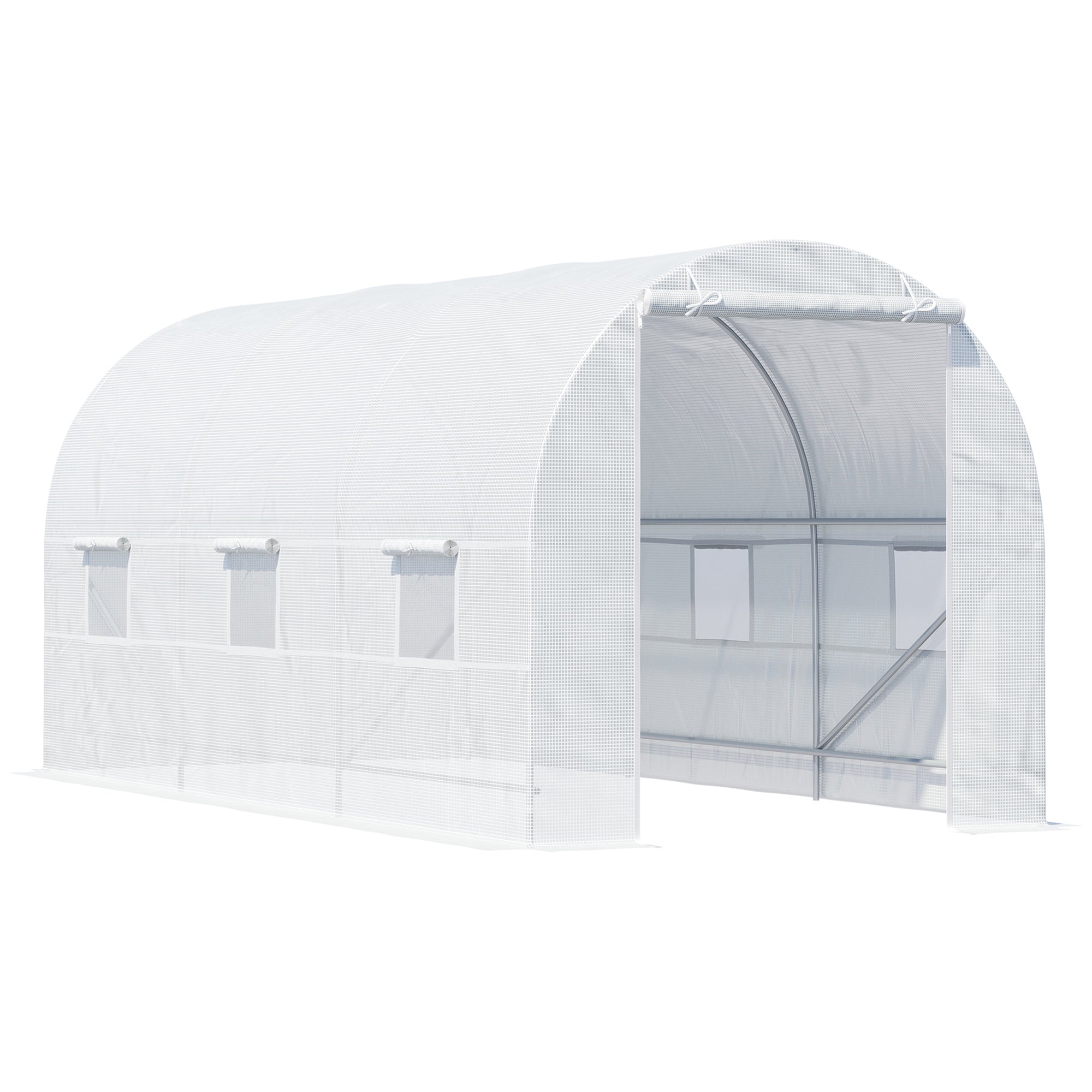 Greenhouse 445x200x200cm Foil Greenhouse Tomato House with Door, Window, Film Tunnel made of galvanized steel, plant tunnel, greenhouse including ground anchors and ropes, garden tunnel, White