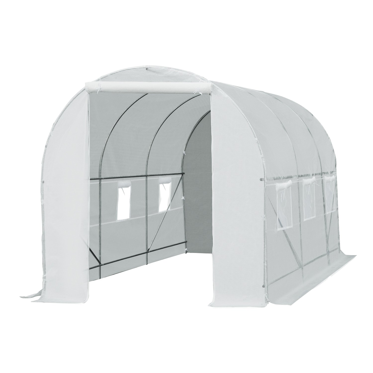 Greenhouse 445x200x200cm Foil Greenhouse Tomato House with Door, Window, Film Tunnel made of galvanized steel, plant tunnel, greenhouse including ground anchors and ropes, garden tunnel, White