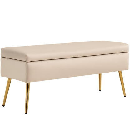 Storage Ottoman Bench 2 in 1 Velvet Bench Storage Bench 30.5L with Hinged Lid and Metal Legs for Hallway, Living Room, Bedroom - 102 x 35 x 43 cm, Beige