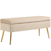 Storage Ottoman Bench 2 in 1 Velvet Bench Storage Bench 30.5L with Hinged Lid and Metal Legs for Hallway, Living Room, Bedroom - 102 x 35 x 43 cm, Beige