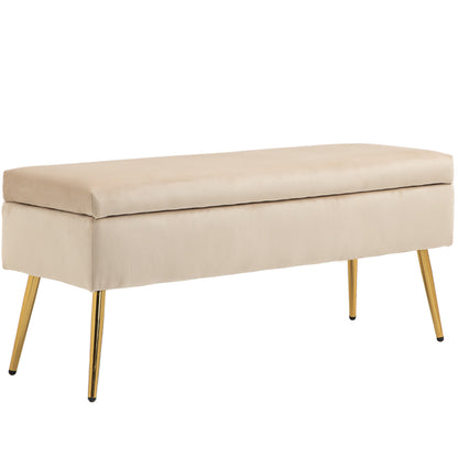 Storage Ottoman Bench 2 in 1 Velvet Bench Storage Bench 30.5L with Hinged Lid and Metal Legs for Hallway, Living Room, Bedroom - 102 x 35 x 43 cm, Beige