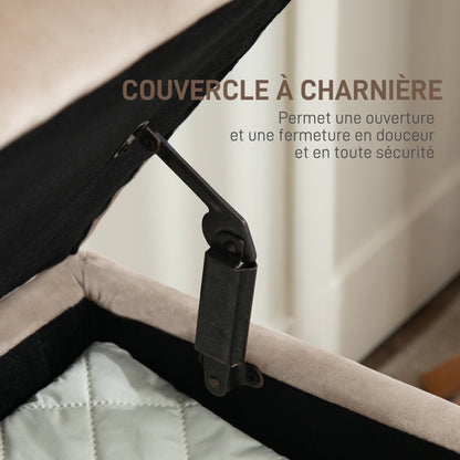 Storage Ottoman Bench 2 in 1 Velvet Bench Storage Bench 30.5L with Hinged Lid and Metal Legs for Hallway, Living Room, Bedroom - 102 x 35 x 43 cm, Beige