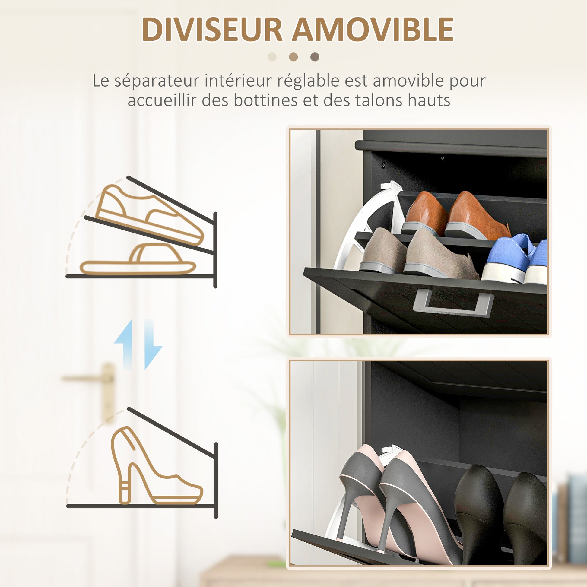 Shoe Cabinet, Shoe Cupboard, 2 Flip-Down Doors, Adjustable Shelves, for Entryway, Hallway, 54 x 24 x 82.5 cm, Black
