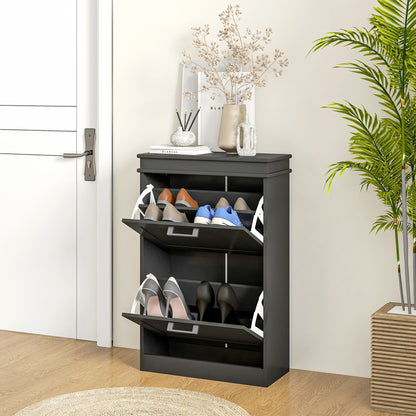 Shoe Cabinet, Shoe Cupboard, 2 Flip-Down Doors, Adjustable Shelves, for Entryway, Hallway, 54 x 24 x 82.5 cm, Black