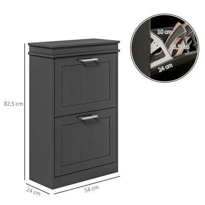Shoe Cabinet, Shoe Cupboard, 2 Flip-Down Doors, Adjustable Shelves, for Entryway, Hallway, 54 x 24 x 82.5 cm, Black