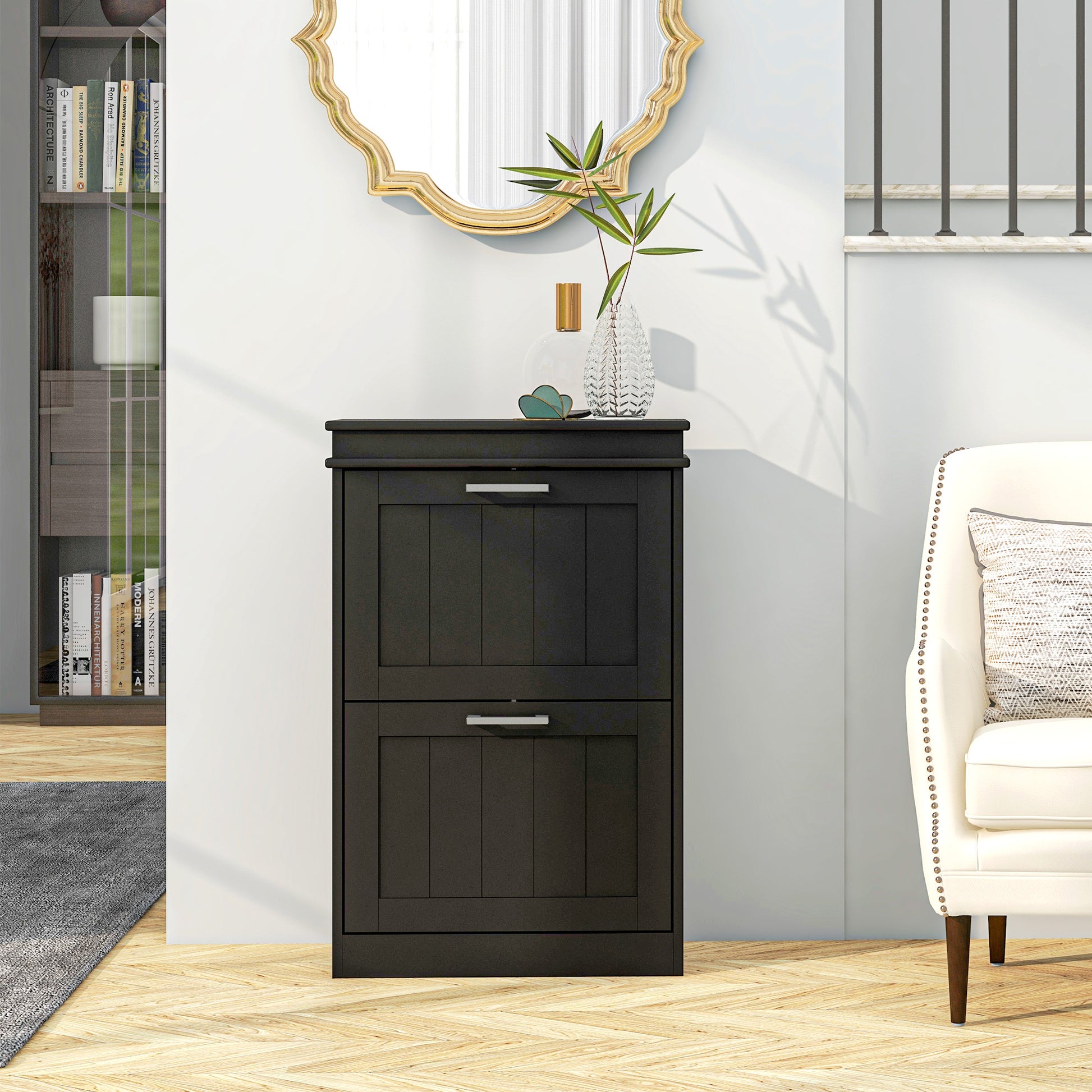 Shoe Cabinet, Shoe Cupboard, 2 Flip-Down Doors, Adjustable Shelves, for Entryway, Hallway, 54 x 24 x 82.5 cm, Black