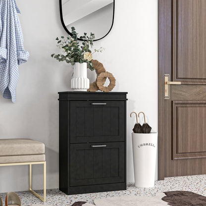 Shoe Cabinet, Shoe Cupboard, 2 Flip-Down Doors, Adjustable Shelves, for Entryway, Hallway, 54 x 24 x 82.5 cm, Black