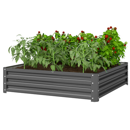Raised Garden Bed, Planter Box, Vegetable Planter, Herb Garden for Yard, Patio, Balcony, Steel, Light Grey, 120 x 120 x 30 cm