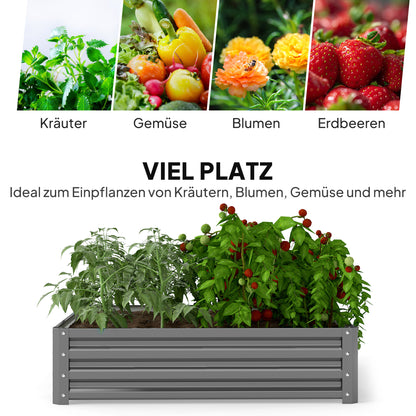Raised Garden Bed, Planter Box, Vegetable Planter, Herb Garden for Yard, Patio, Balcony, Steel, Light Grey, 120 x 120 x 30 cm