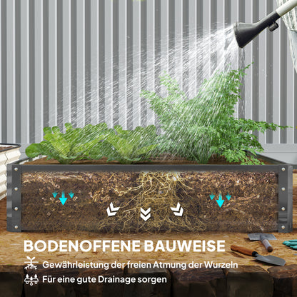 Raised Garden Bed, Planter Box, Vegetable Planter, Herb Garden for Yard, Patio, Balcony, Steel, Light Grey, 120 x 120 x 30 cm