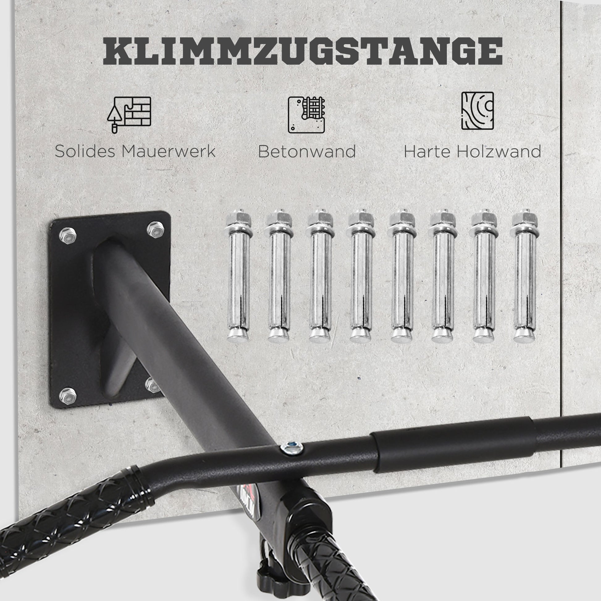 Pull Up Bar for Wall or Ceiling Mount up to 150 kg load-bearing, Multifunctional Pull Up Bar with Non-slip Grips, Rings safely stable Pull Up Bar for Home Fitness, Steel Black