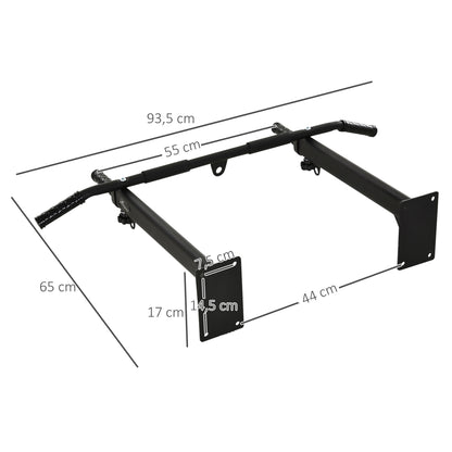 Pull Up Bar for Wall or Ceiling Mount up to 150 kg load-bearing, Multifunctional Pull Up Bar with Non-slip Grips, Rings safely stable Pull Up Bar for Home Fitness, Steel Black