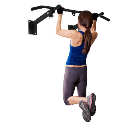 Pull Up Bar for Wall or Ceiling Mount up to 150 kg load-bearing, Multifunctional Pull Up Bar with Non-slip Grips, Rings safely stable Pull Up Bar for Home Fitness, Steel Black