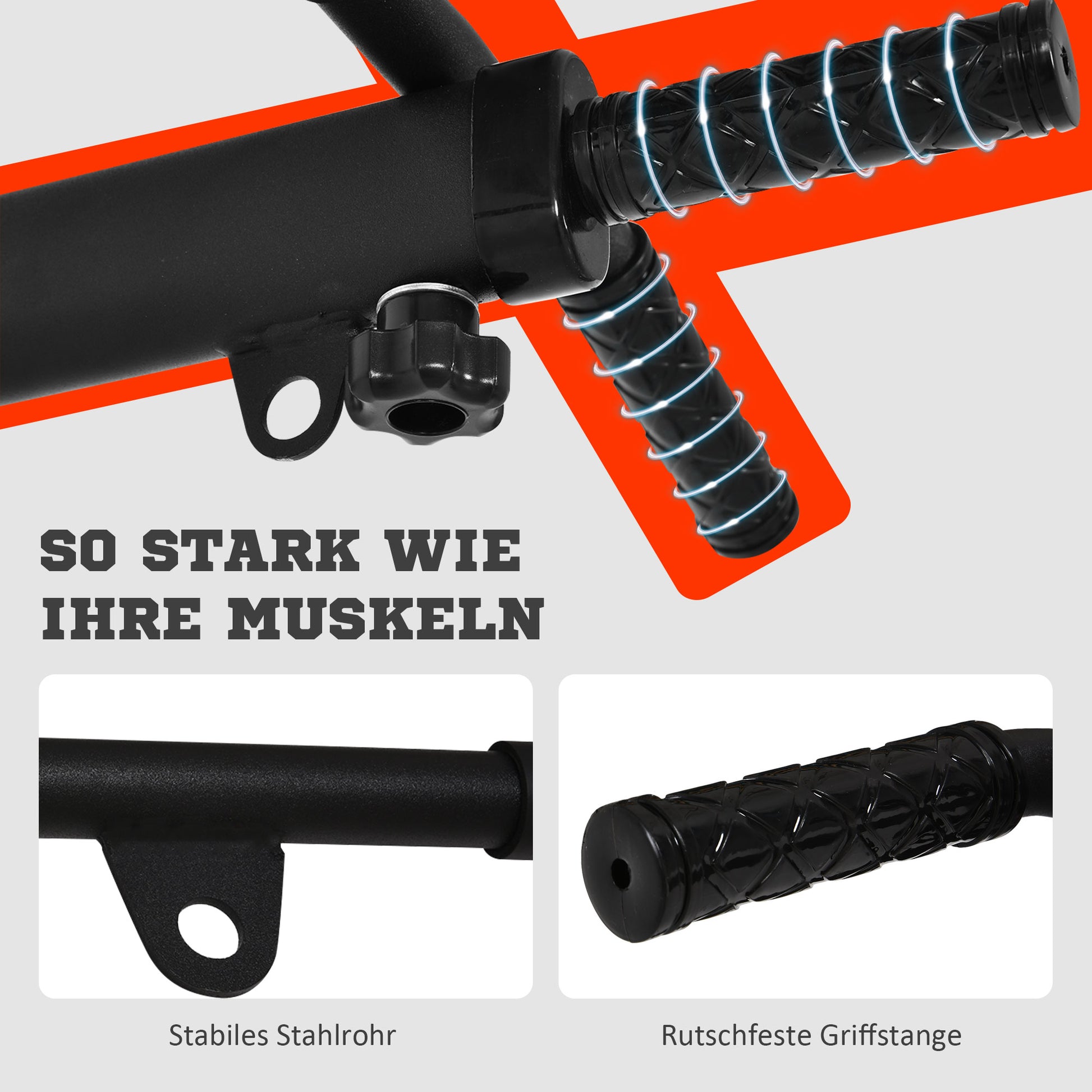 Pull Up Bar for Wall or Ceiling Mount up to 150 kg load-bearing, Multifunctional Pull Up Bar with Non-slip Grips, Rings safely stable Pull Up Bar for Home Fitness, Steel Black