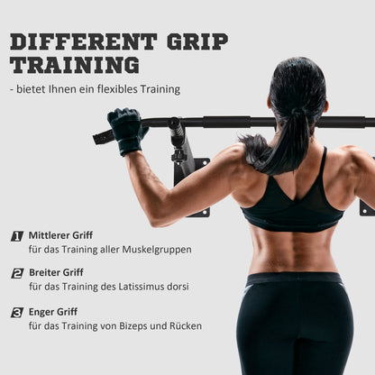 Pull Up Bar for Wall or Ceiling Mount up to 150 kg load-bearing, Multifunctional Pull Up Bar with Non-slip Grips, Rings safely stable Pull Up Bar for Home Fitness, Steel Black