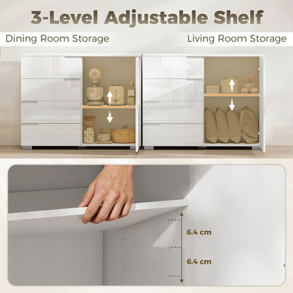 High-Gloss Sideboard — Modern Buffet Cabinet with 4 Drawers & Adjustable Shelf, Soft-Close, White