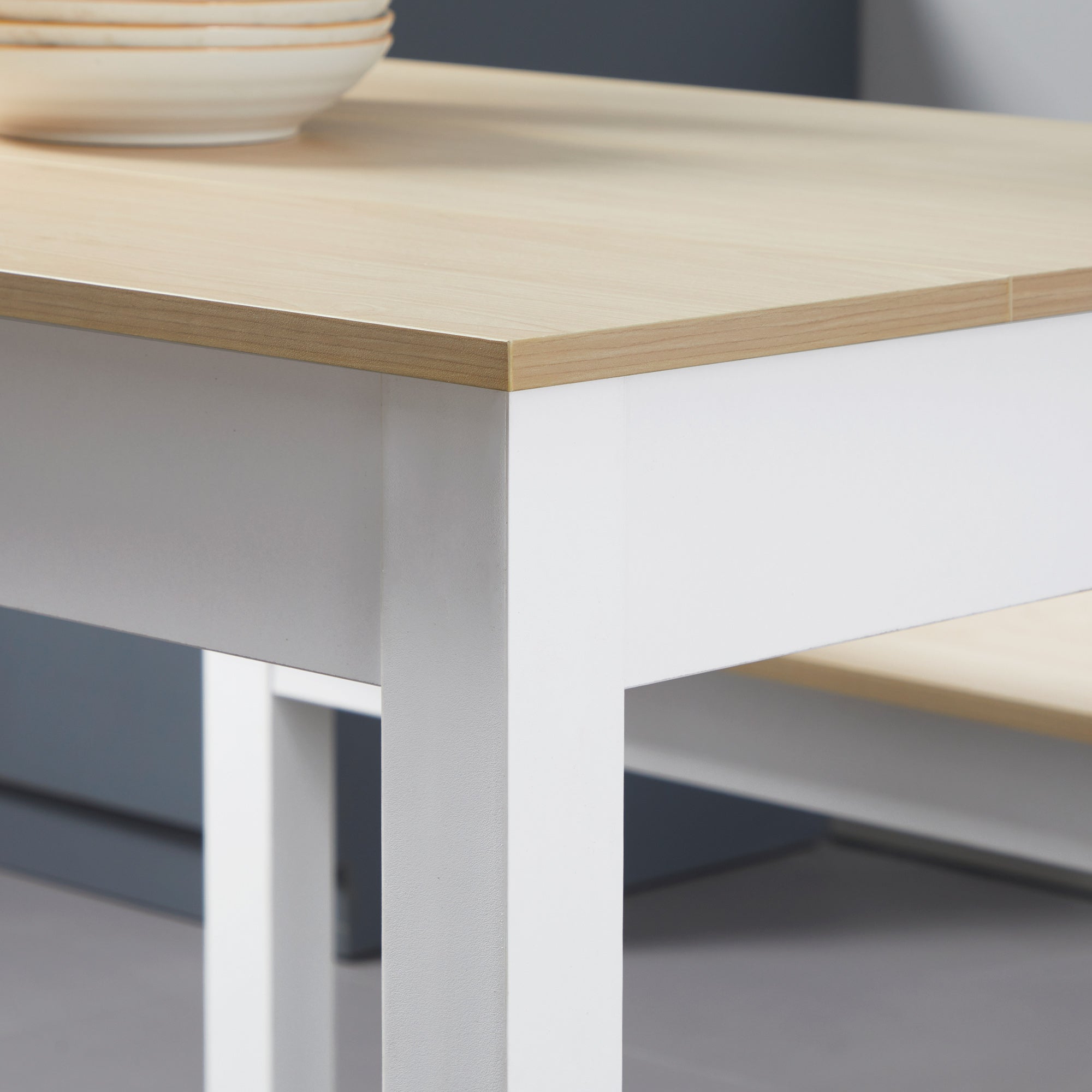 3-Piece Dining Table Set with 2 Nesting Benches for 4-6 Persons in Contemporary Style - Kitchen Dining Room Living Room - Particle Boards
