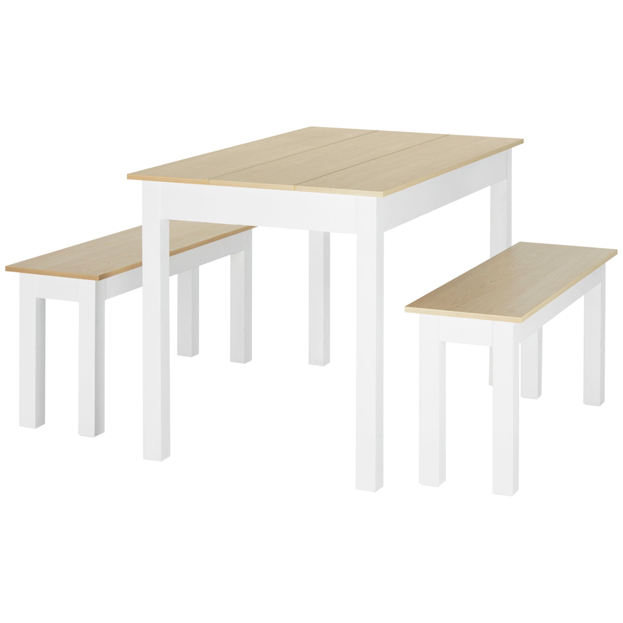 3-Piece Dining Table Set with 2 Nesting Benches for 4-6 Persons in Contemporary Style - Kitchen Dining Room Living Room - Particle Boards