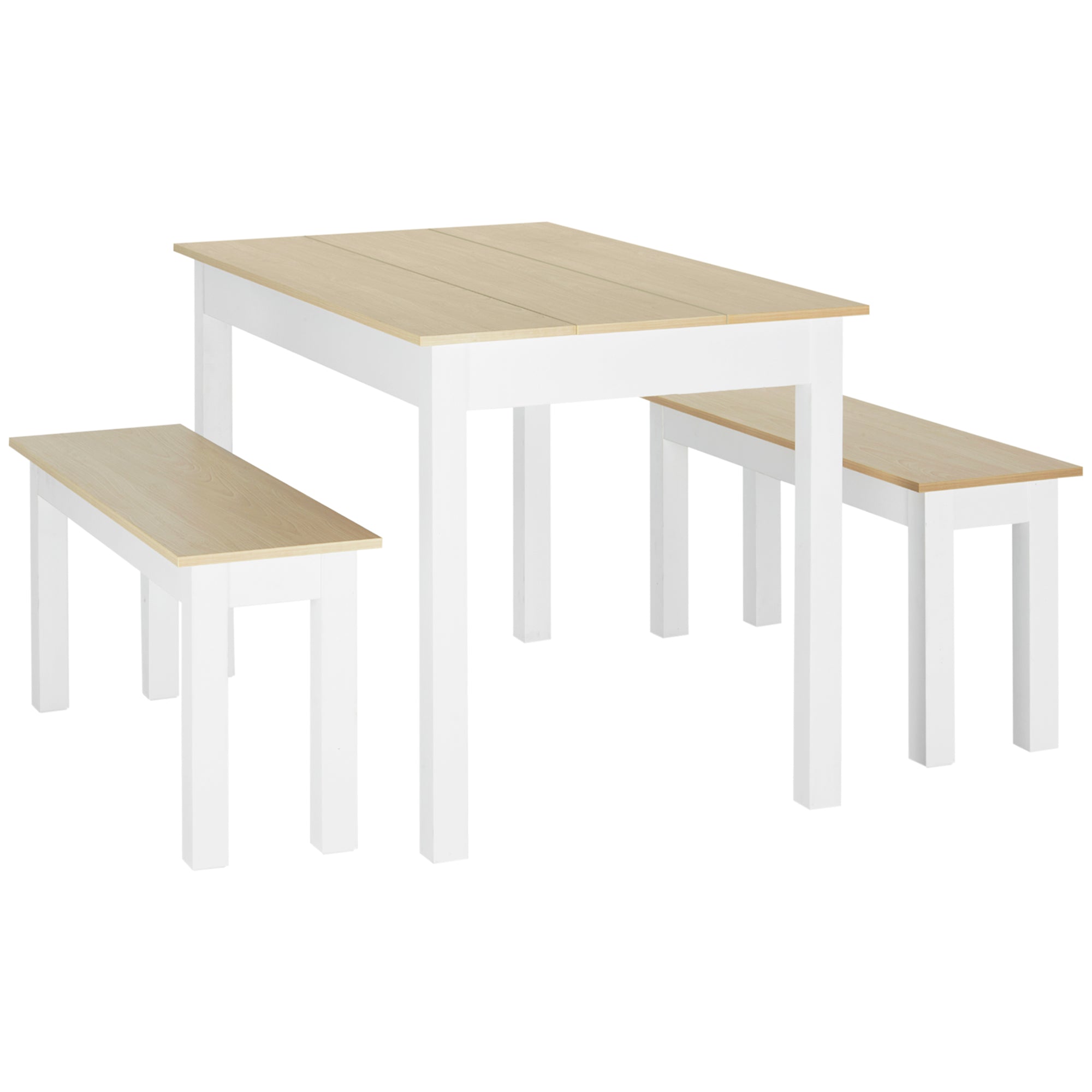 3-Piece Dining Table Set with 2 Nesting Benches for 4-6 Persons in Contemporary Style - Kitchen Dining Room Living Room - Particle Boards