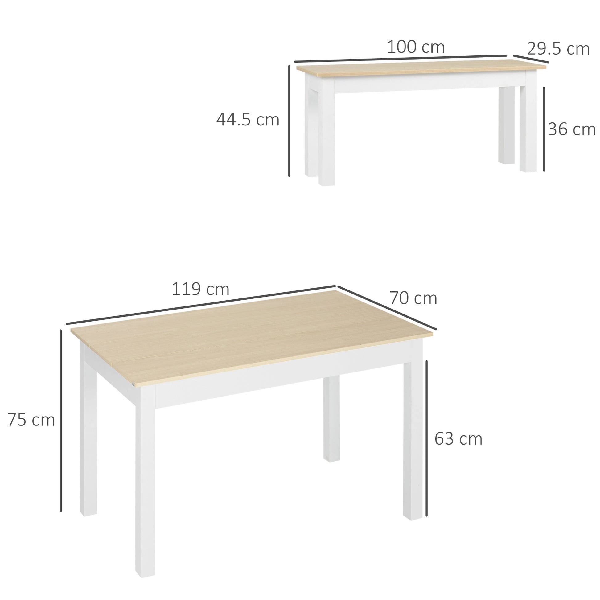 3-Piece Dining Table Set with 2 Nesting Benches for 4-6 Persons in Contemporary Style - Kitchen Dining Room Living Room - Particle Boards