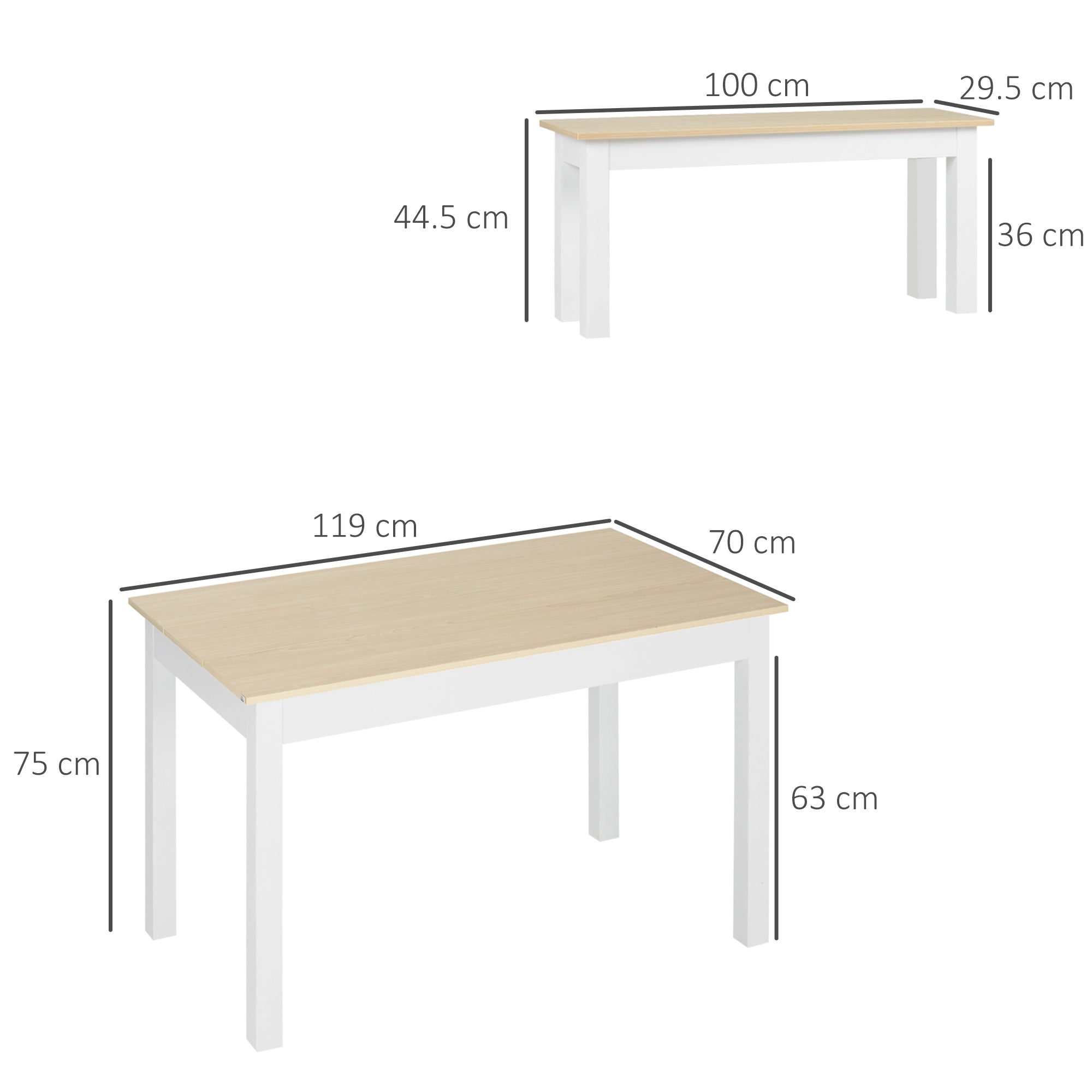 3-Piece Dining Table Set with 2 Nesting Benches for 4-6 Persons in Contemporary Style - Kitchen Dining Room Living Room - Particle Boards