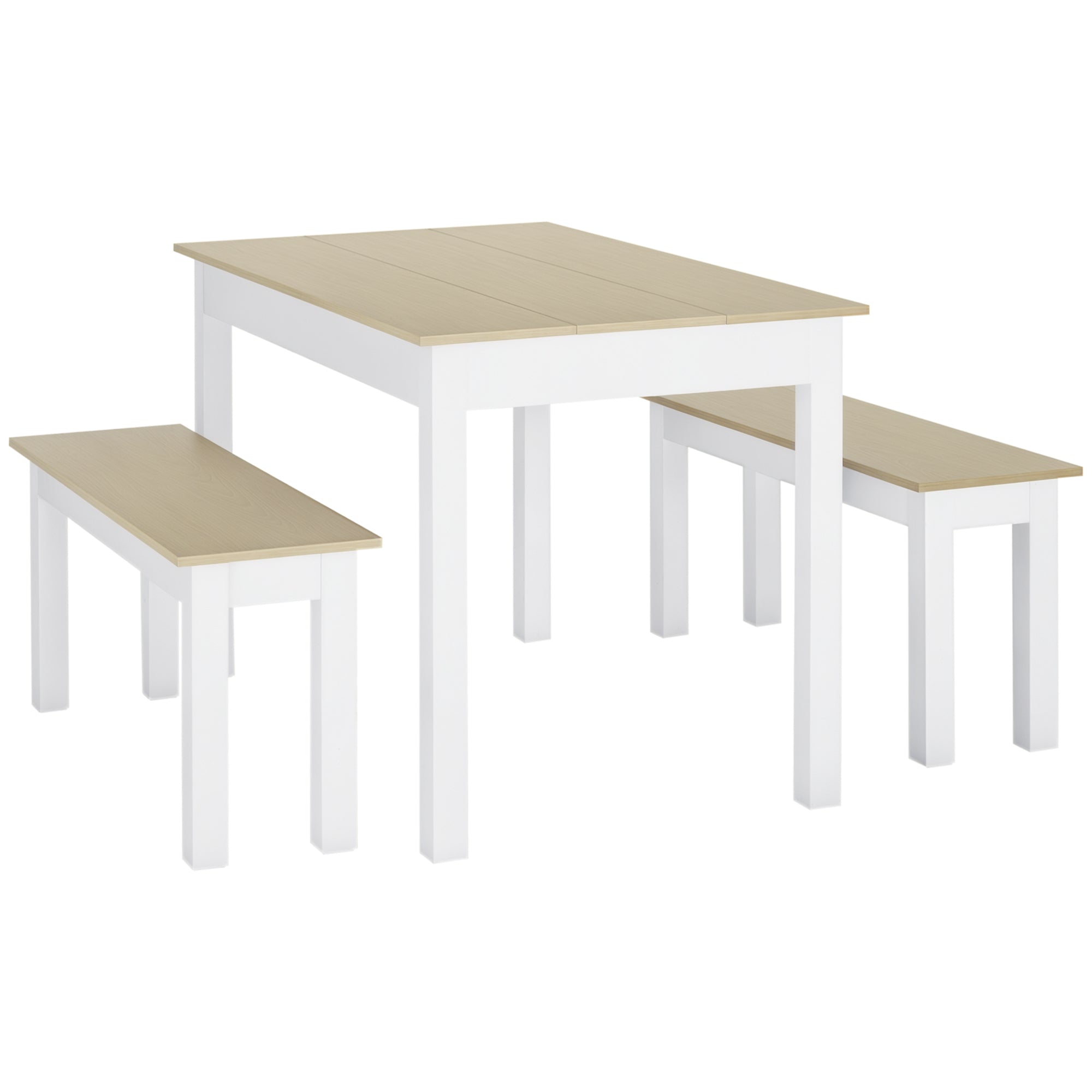 3-Piece Dining Table Set with 2 Nesting Benches for 4-6 Persons in Contemporary Style - Kitchen Dining Room Living Room - Particle Boards