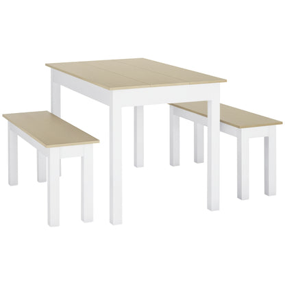 3-Piece Dining Table Set with 2 Nesting Benches for 4-6 Persons in Contemporary Style - Kitchen Dining Room Living Room - Particle Boards