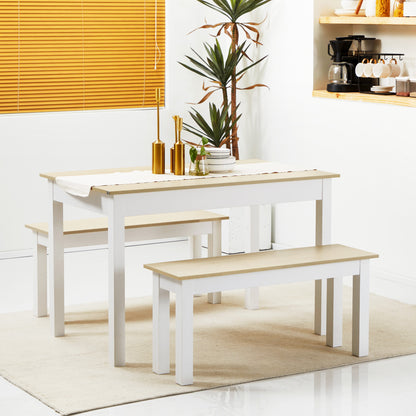 3-Piece Dining Table Set with 2 Nesting Benches for 4-6 Persons in Contemporary Style - Kitchen Dining Room Living Room - Particle Boards