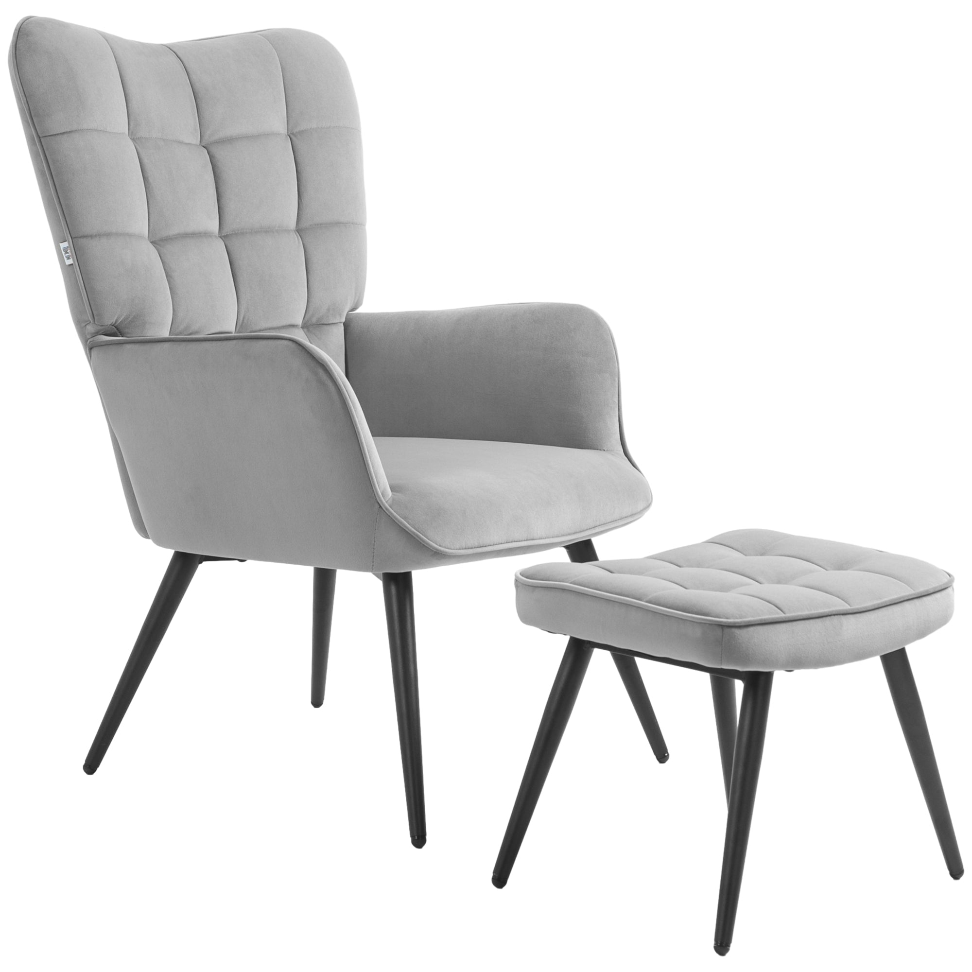 Armchair with Footstool Chair Lounge Chair with Velvet Look, Modern Recliner, TV Chair, Upholstered Chair for Living Room, Bedroom, Light Gray