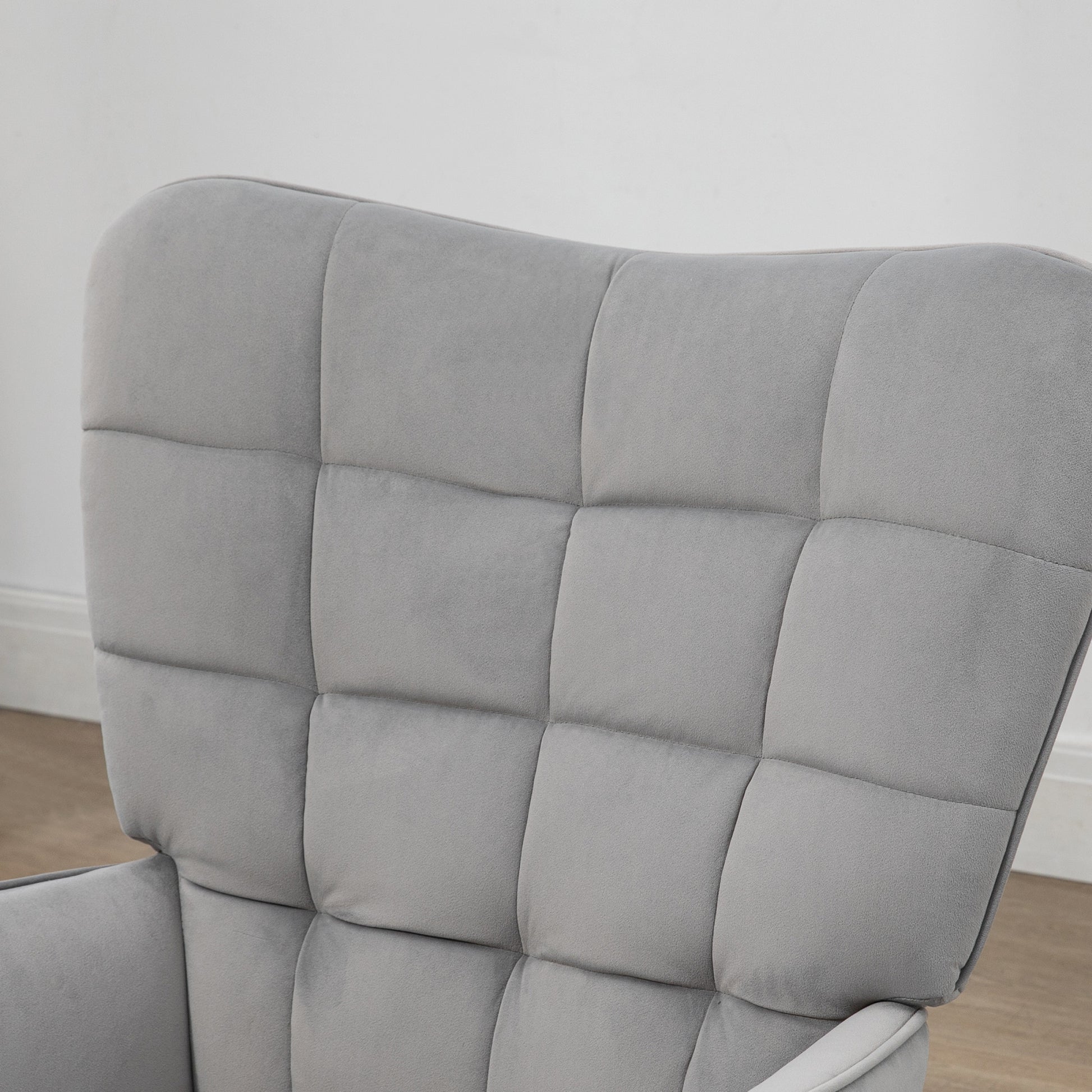 Armchair with Footstool Chair Lounge Chair with Velvet Look, Modern Recliner, TV Chair, Upholstered Chair for Living Room, Bedroom, Light Gray