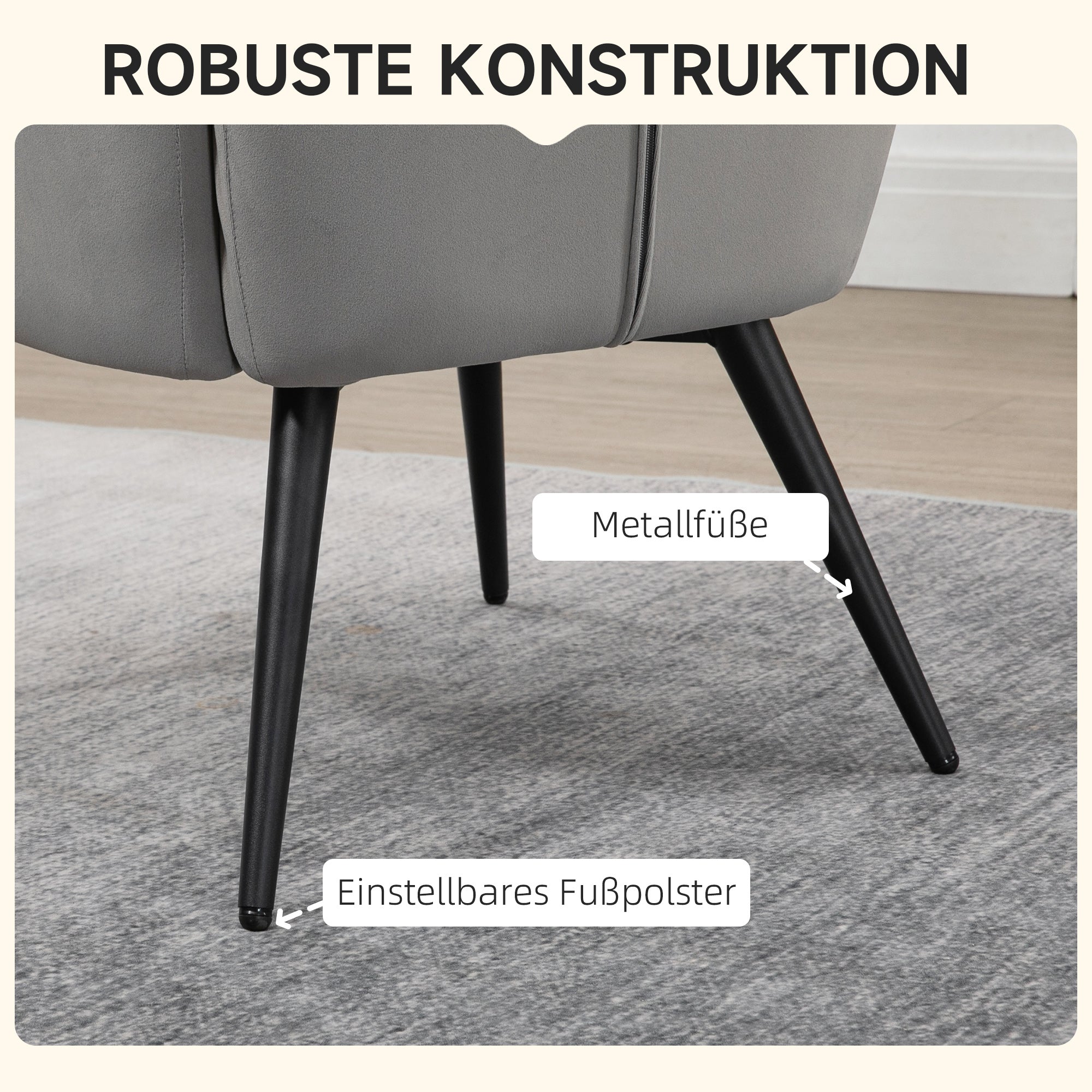 Armchair with Footstool Chair Lounge Chair with Velvet Look, Modern Recliner, TV Chair, Upholstered Chair for Living Room, Bedroom, Light Gray