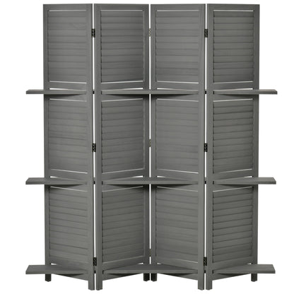 Indoor Room Divider 4 Panels 160L x 170H cm 3 Shelves Foldable Room Divider Louvered Doors Paulownia Wood Gray