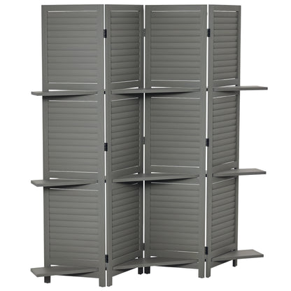 Indoor Room Divider 4 Panels 160L x 170H cm 3 Shelves Foldable Room Divider Louvered Doors Paulownia Wood Gray