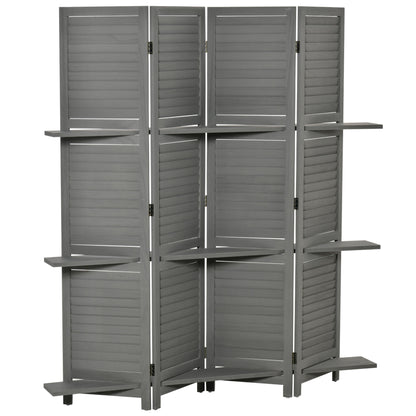 Indoor Room Divider 4 Panels 160L x 170H cm 3 Shelves Foldable Room Divider Louvered Doors Paulownia Wood Gray