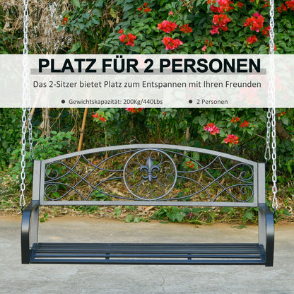 Hanging Bench 2-Seater Garden Swing Swing Bench Hollywood Swing Suspension Bench with Chains Metal Black 132 x 63 x 58 cm